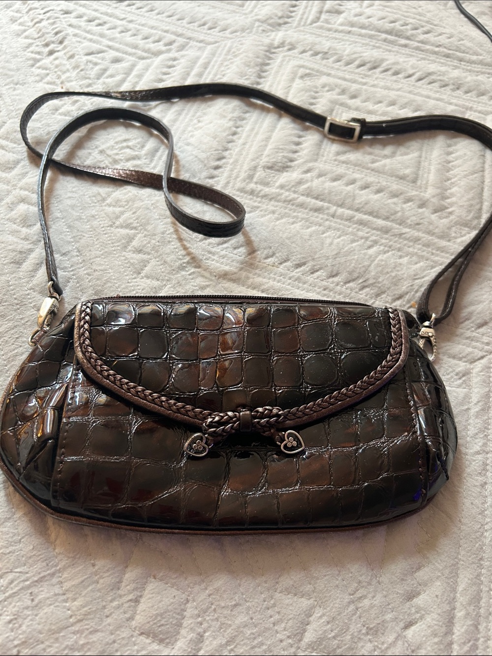 Brighton Women Ophelia Croc-Embossed Brown Patent Mini Crossbody Bag